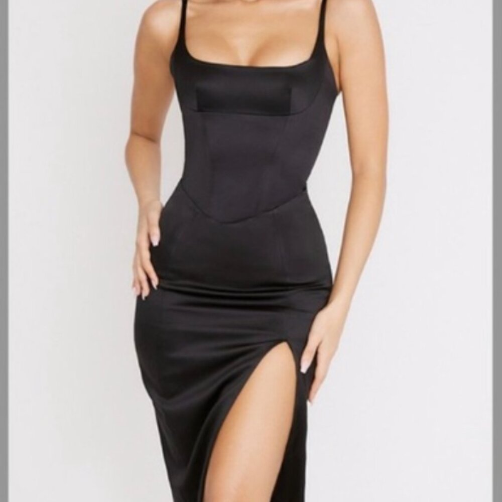 NWT House of CB Casimira Satin Corset Midi Dress Black size L